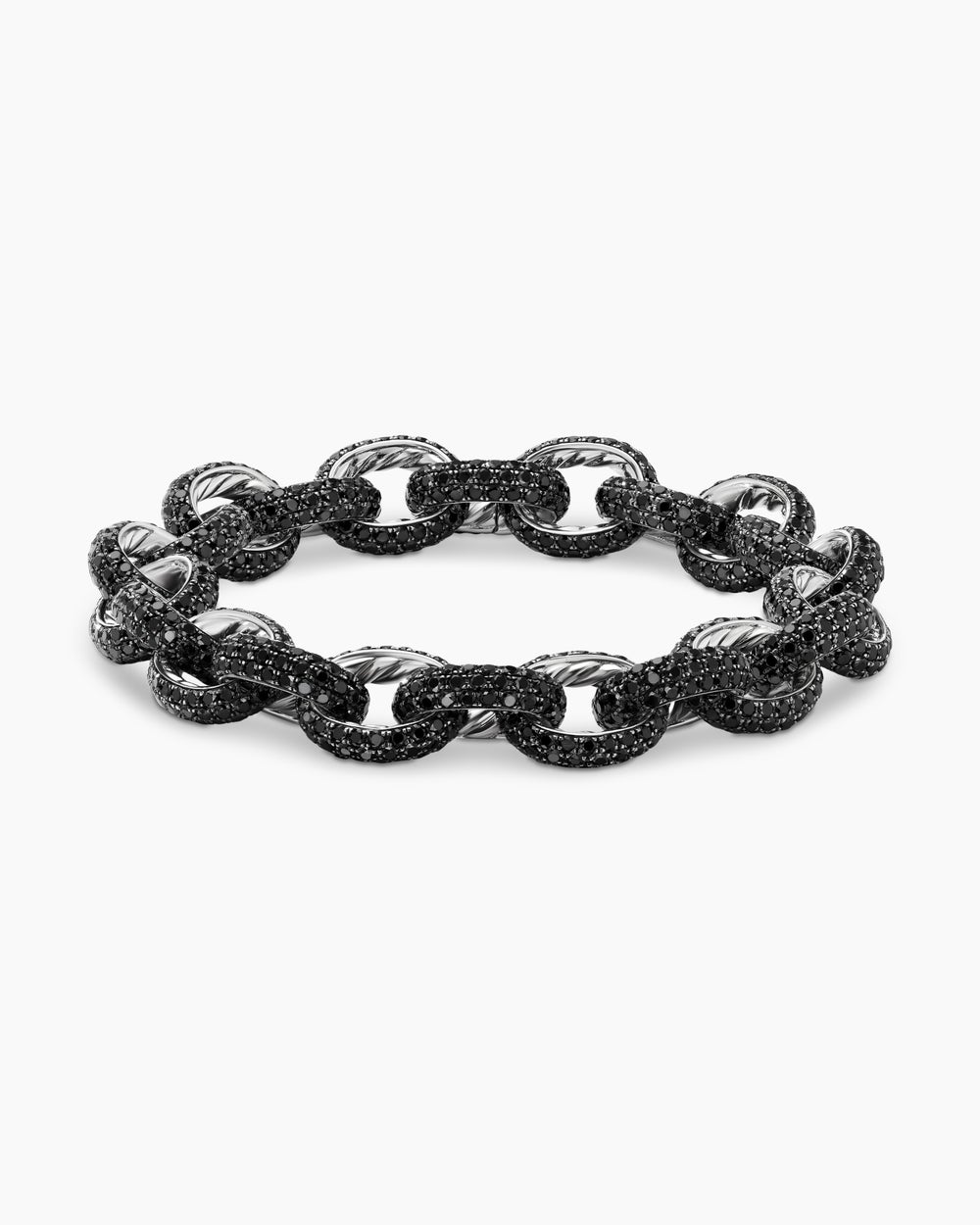 Womens Pavé Link Chain Bracelet in White Gold with Black Diamonds