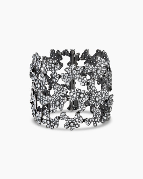 Petals Wide Bracelet in White Gold with Rhodium-Plated Black and Diamonds