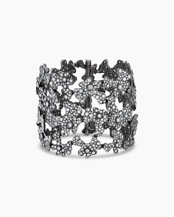 Petals Wide Bracelet in White Gold with Rhodiated Black and Diamonds