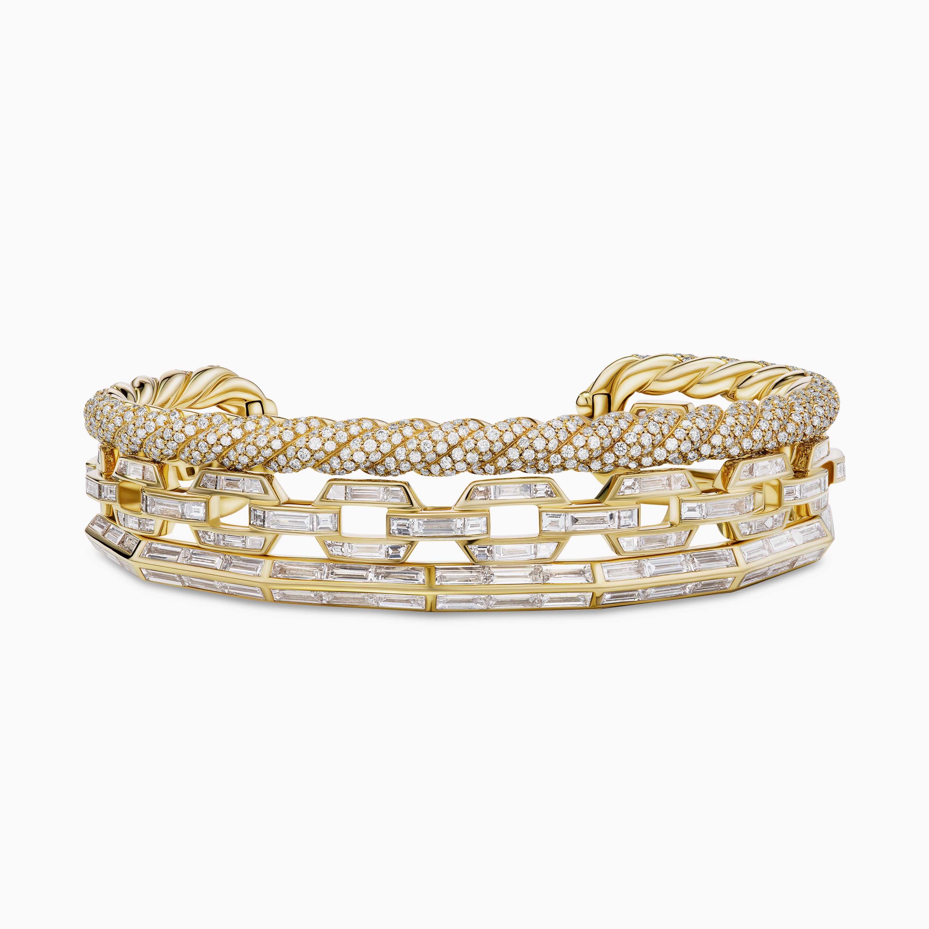 Womens Stax Three Row Cuff Bracelet in Yellow Gold with Diamonds