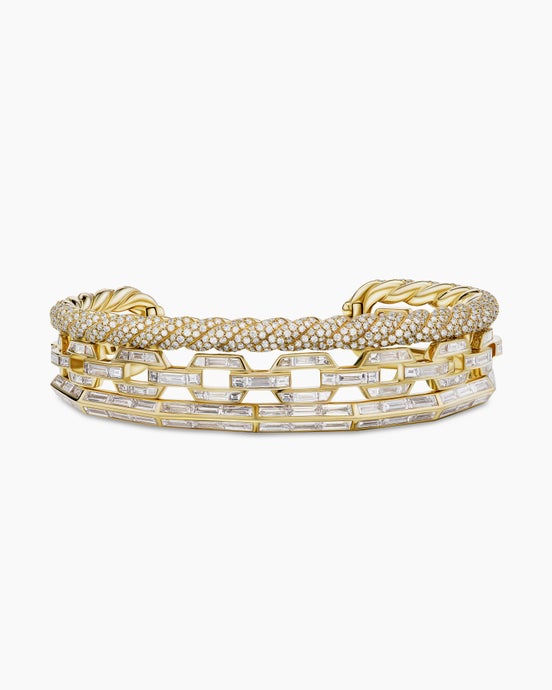 Stax Three Row Cuff Bracelet in Yellow Gold with Diamonds