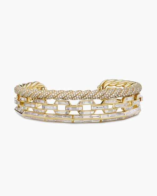 Womens Stax Three Row Cuff Bracelet in Yellow Gold with Diamonds