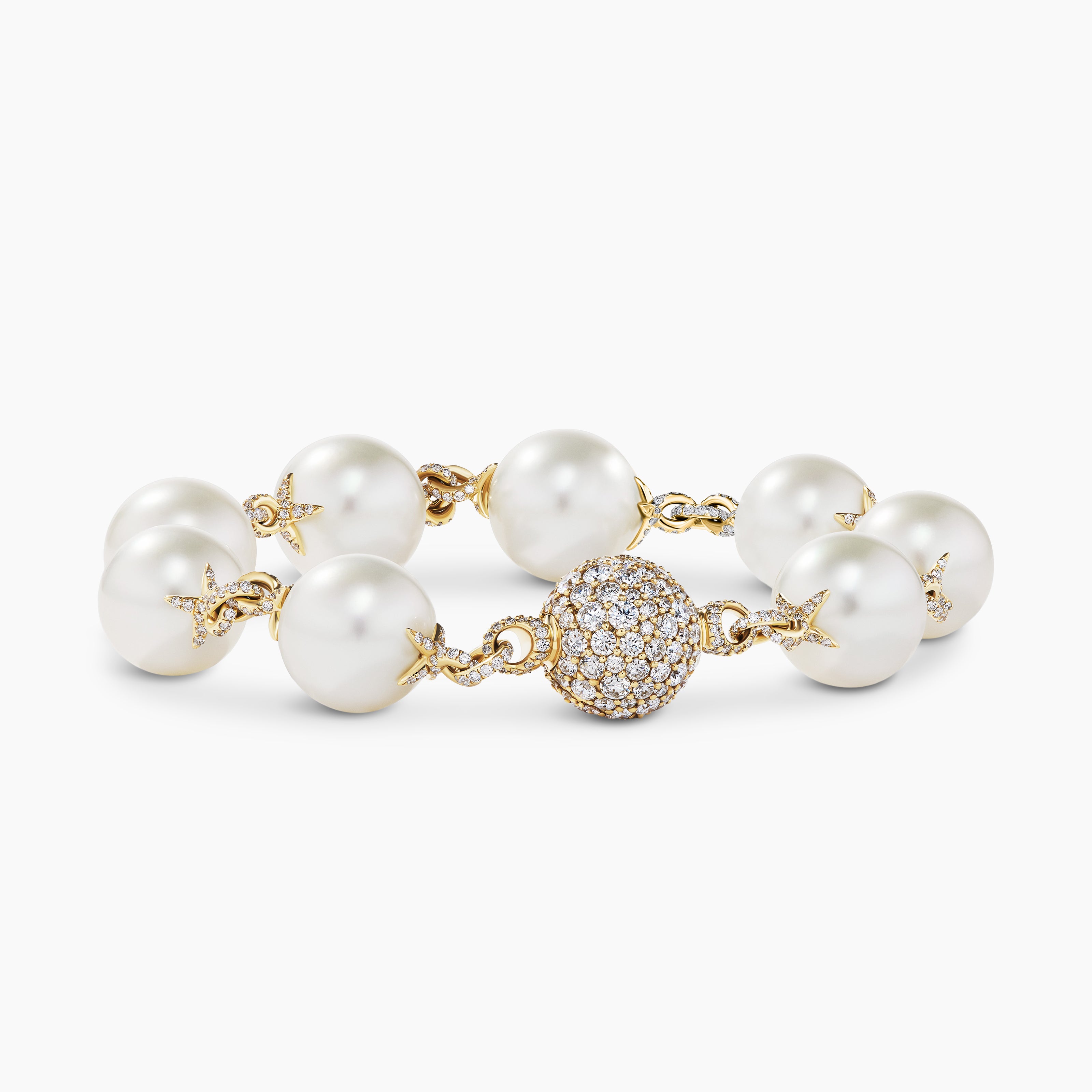 Womens DY Lumina South Sea White Pearl Classic Bracelet in Yellow Gold with Diamonds