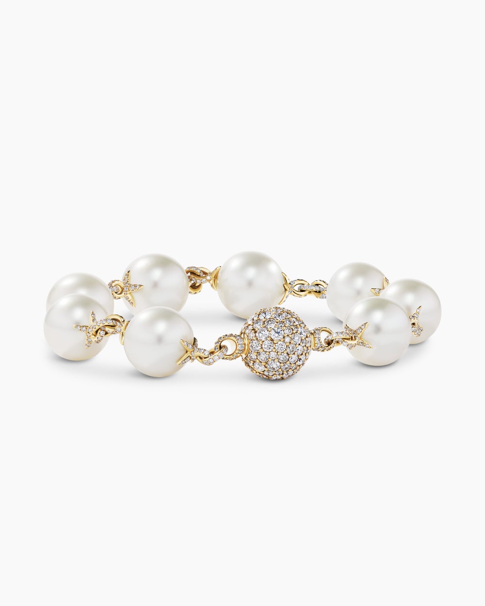 Womens DY Lumina South Sea White Pearl Classic Bracelet in Yellow Gold with Diamonds