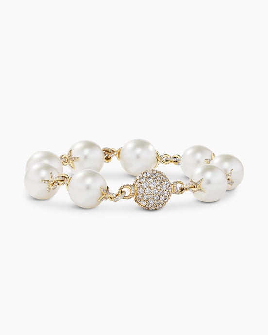 DY Lumina Pearl Classic Bracelet in Yellow Gold with Diamonds