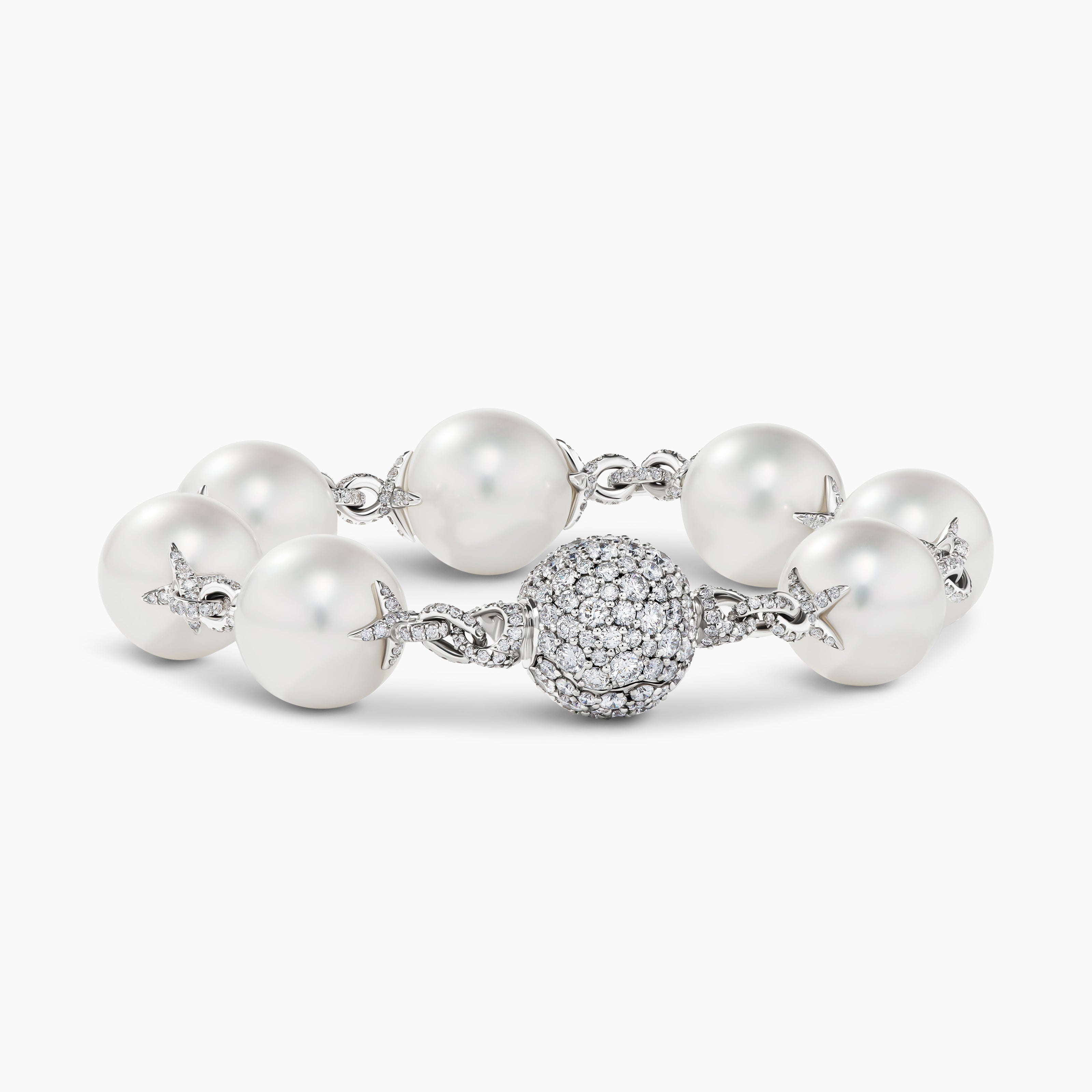 Womens DY Lumina South Sea White Pearl Classic Bracelet in White Gold with Diamonds
