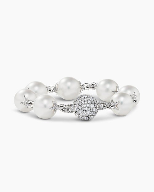 Womens DY Lumina South Sea White Pearl Classic Bracelet in White Gold with Diamonds