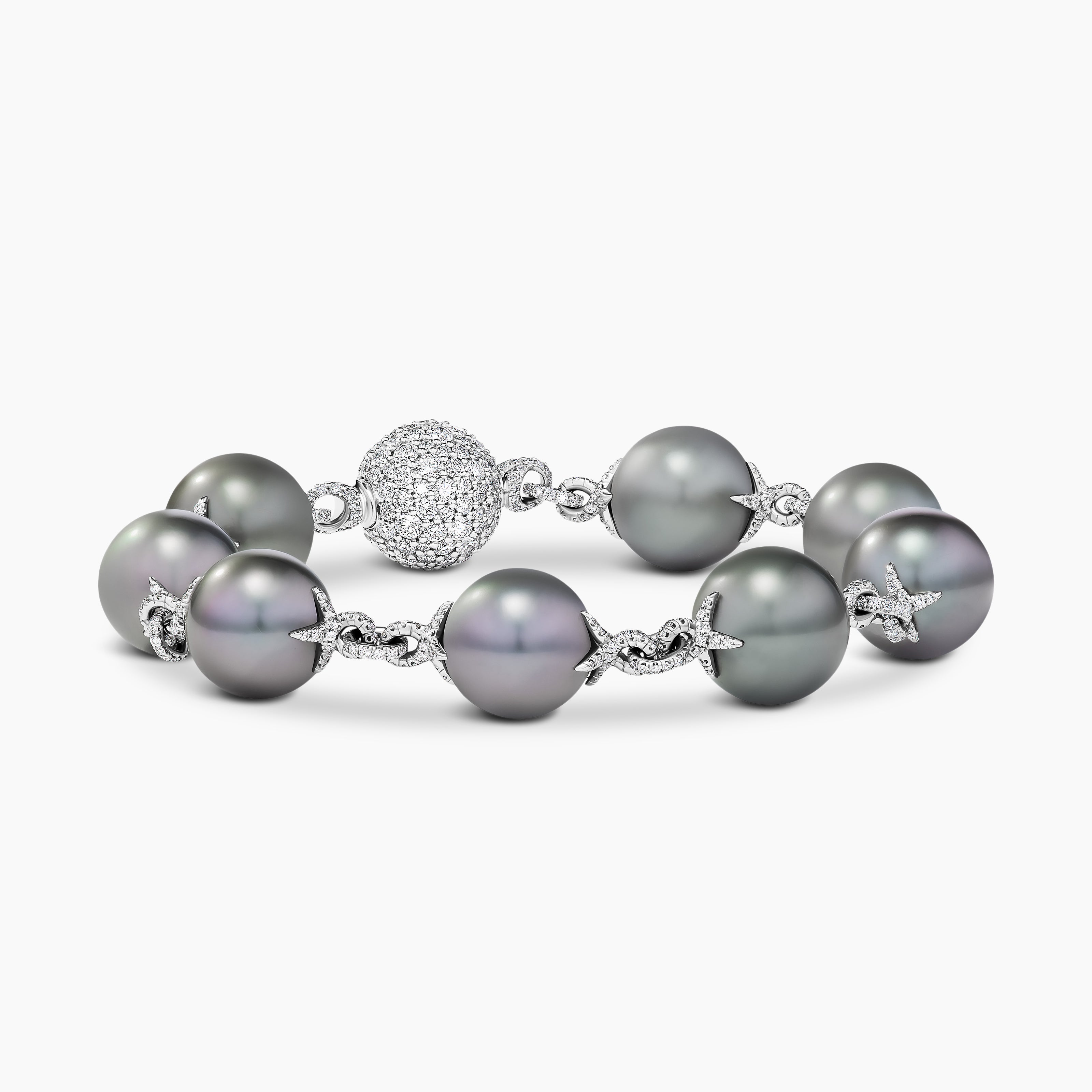 Womens DY Lumina Tahitian Grey Pearl Classic Bracelet in White Gold with Diamonds