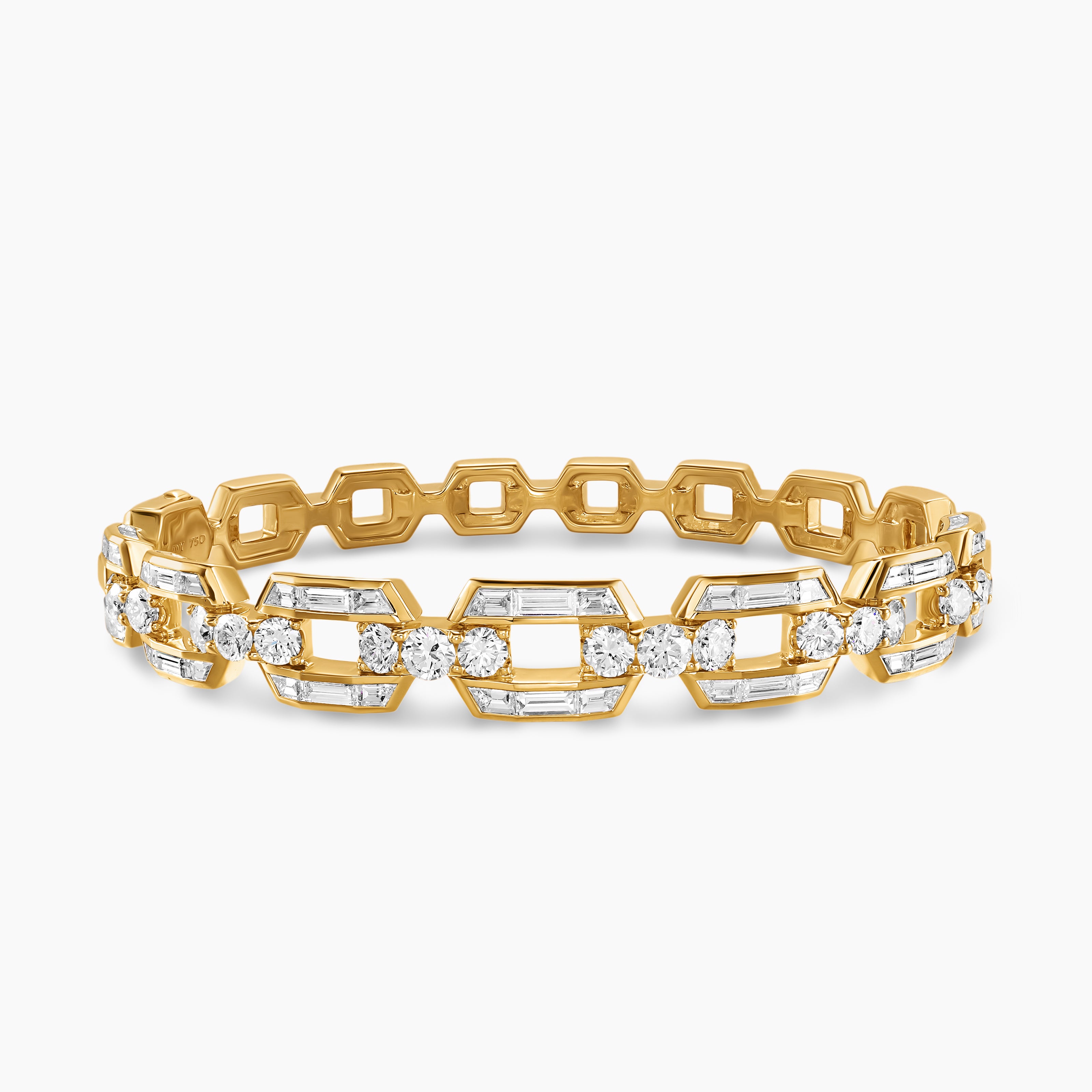 Womens Deco Chain Bangle Bracelet in Yellow Gold with Diamonds