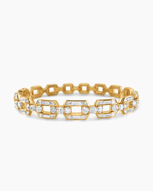 Womens Deco Chain Bangle Bracelet in Yellow Gold with Diamonds