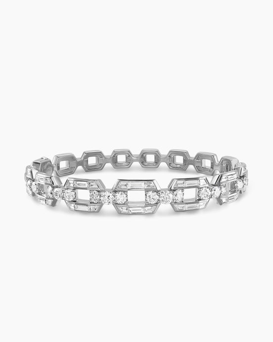 Deco Baguette Link Bracelet in Platinum with Diamonds and Sapphires