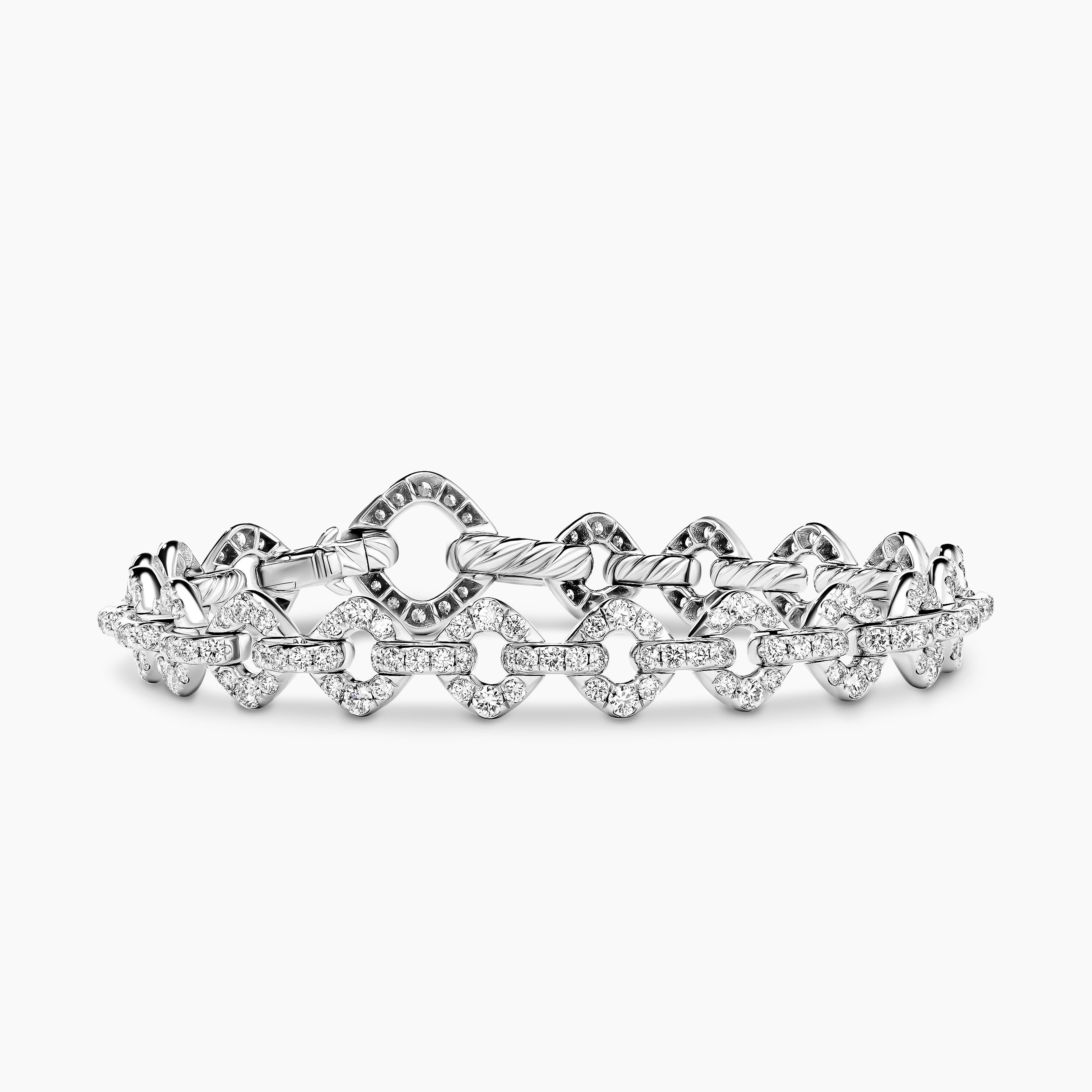 Bracelet Petite Pav&eacute; &agrave; maillons Cushion en or blanc avec diamants femme 