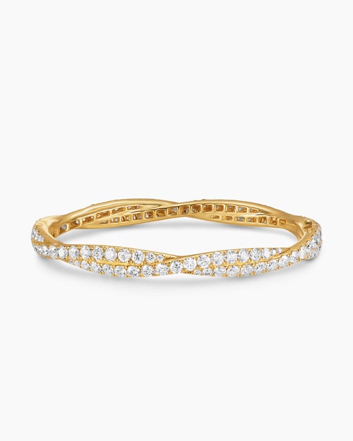 Womens Floating Diamonds Pavé Twist Bangle Bracelet in Yellow Gold