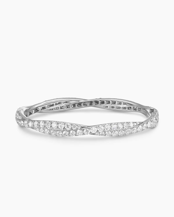 Floating Diamonds Pavé Twist Bangle Bracelet in White Gold