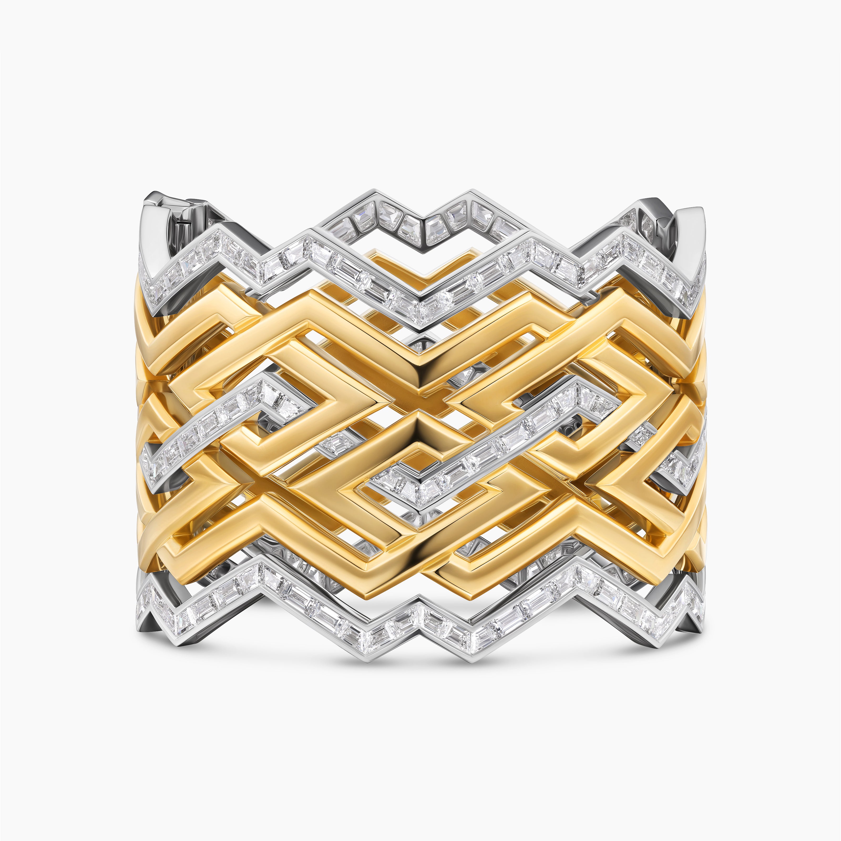 Womens Stax Zig Zag Bold Cuff Bracelet in Gold with Diamonds