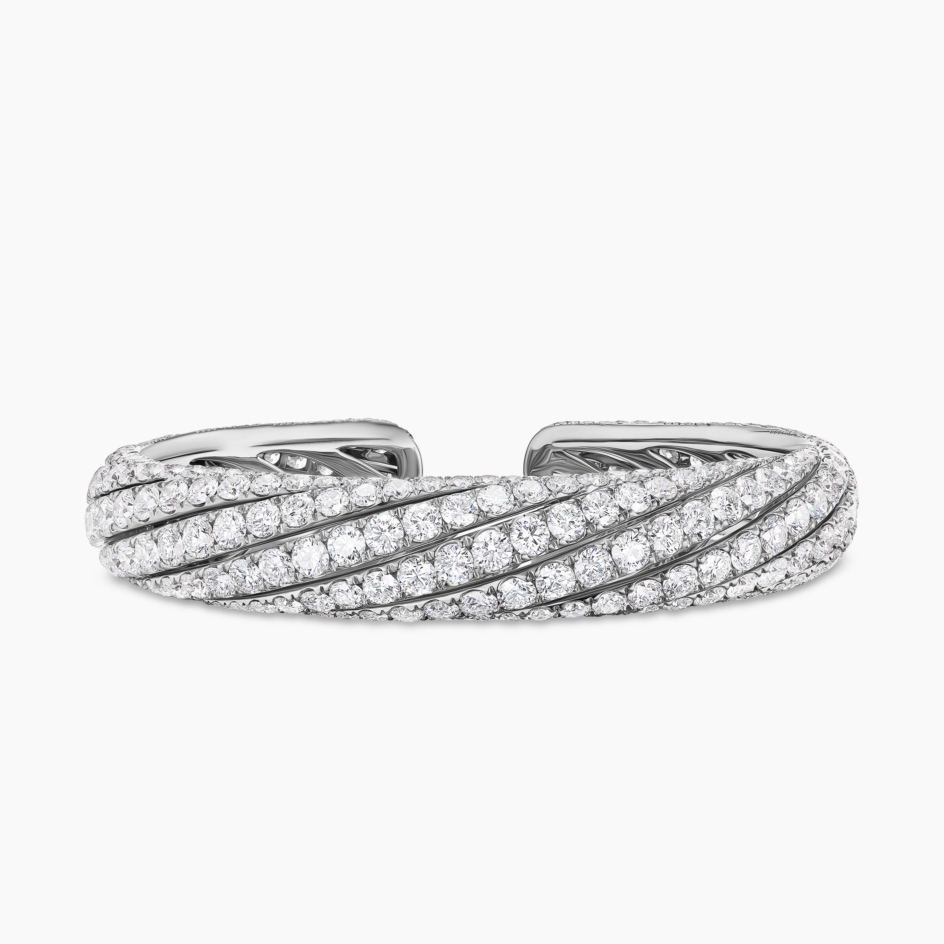 Womens Floating Diamonds Pav&eacute; Cuff Bracelet in White Gold