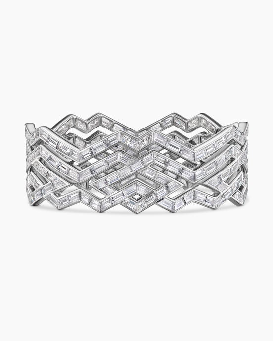 Stax Zig Zag Multi Row Bangle Bracelet in White Gold with Diamonds