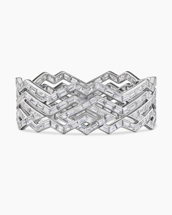 Stax Zig Zag Multi Row Bangle Bracelet in White Gold with Diamonds