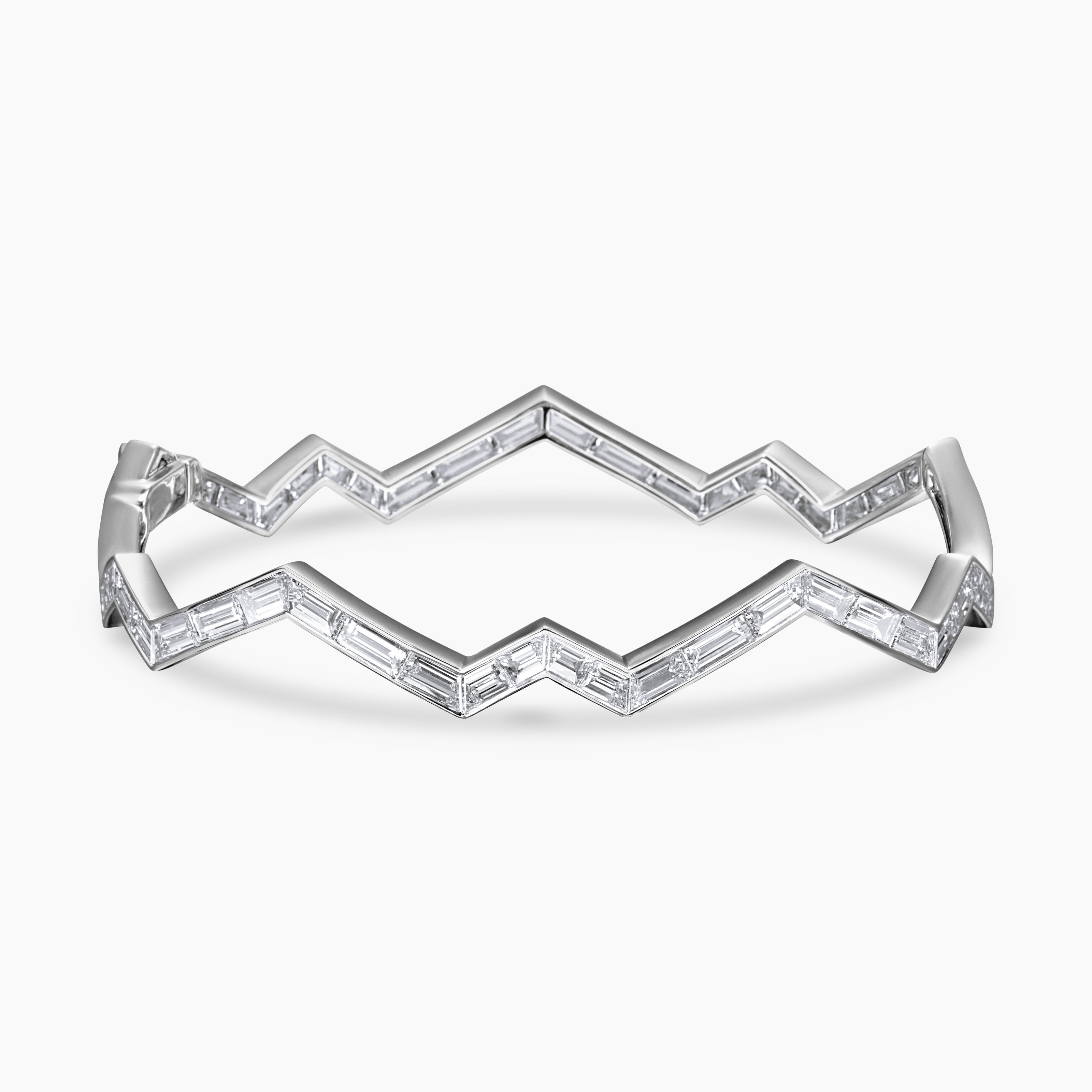 Womens Stax Zig Zag Bangle Bracelet in White Gold with Diamonds