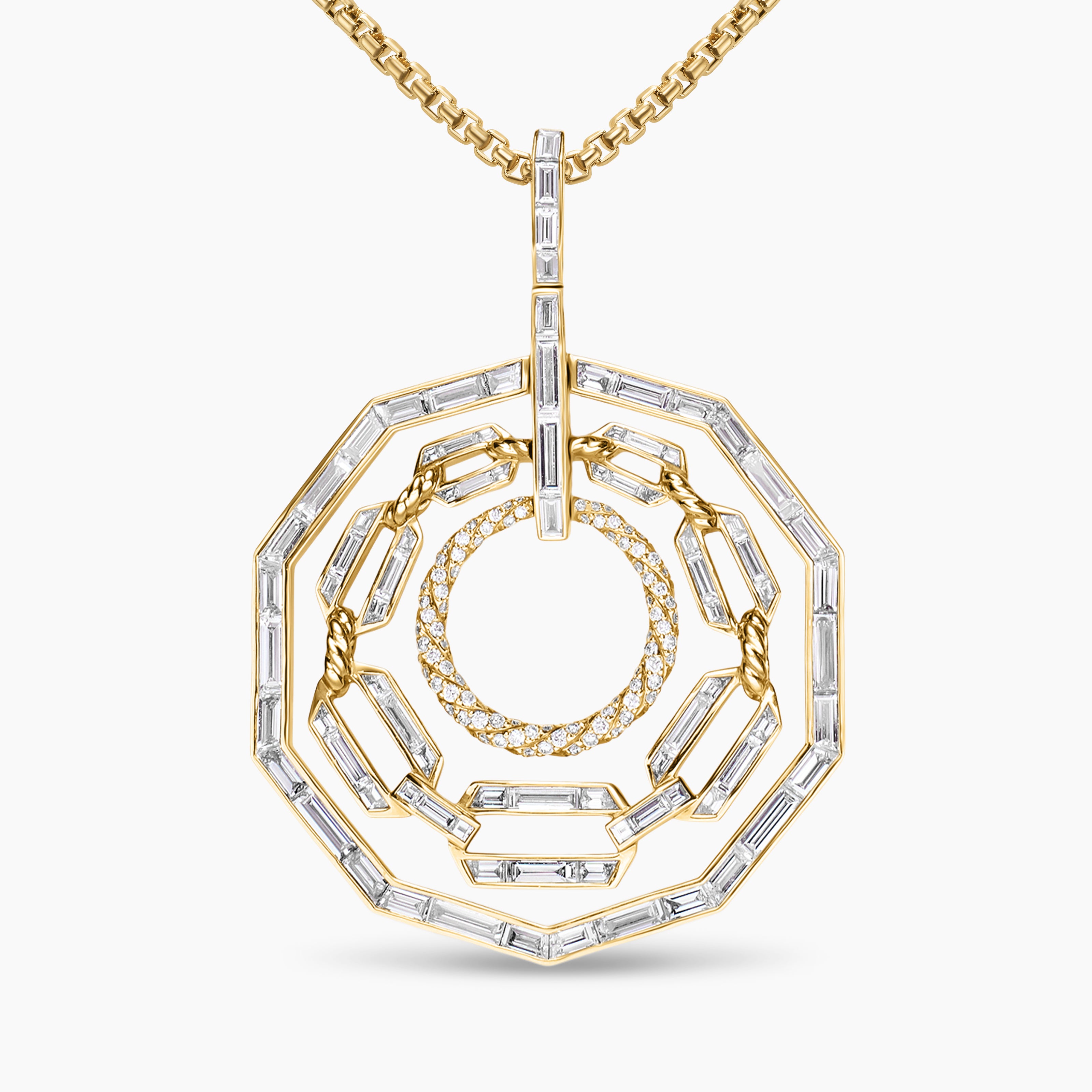 Womens Stax Round Pendant in Yellow Gold with Diamonds