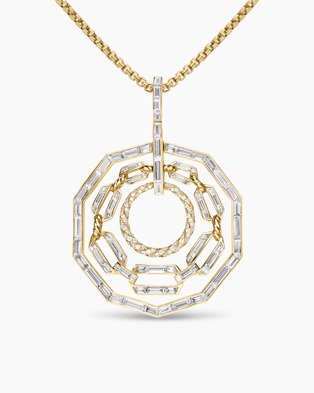 Womens Stax Round Pendant in Yellow Gold with Diamonds