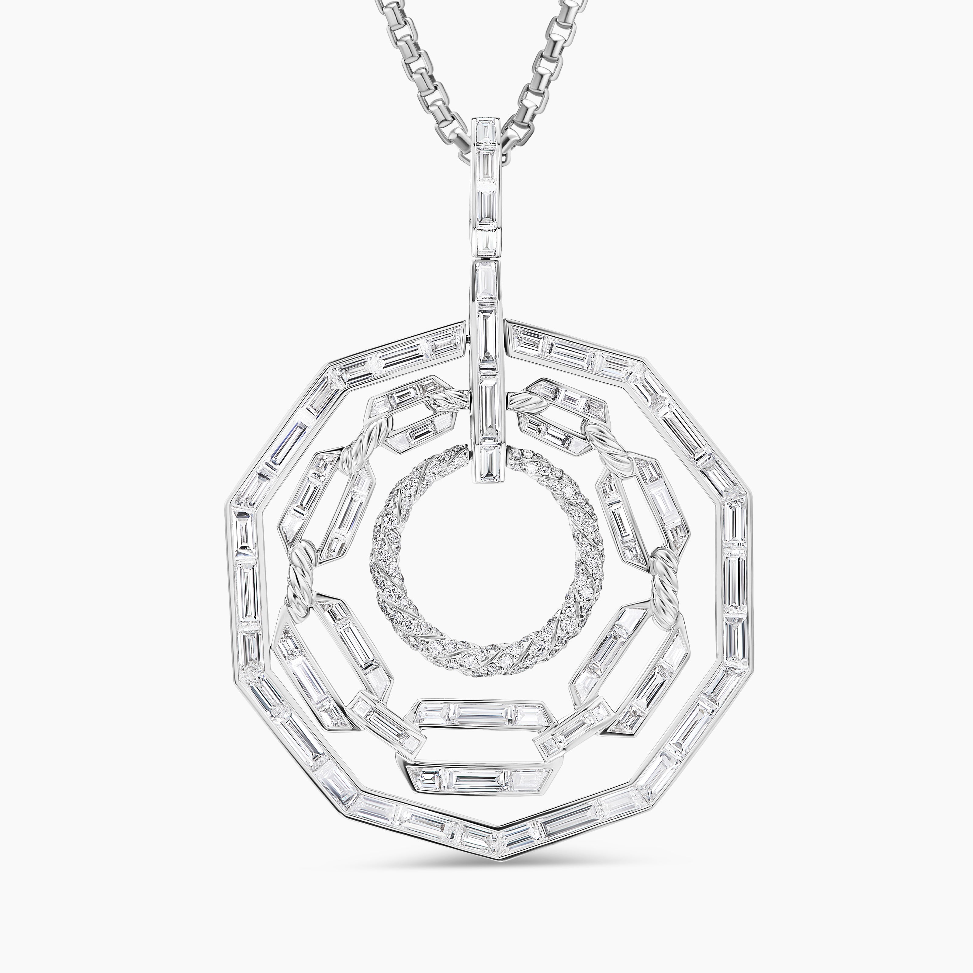 Womens Stax Round Pendant in White Gold with Diamonds