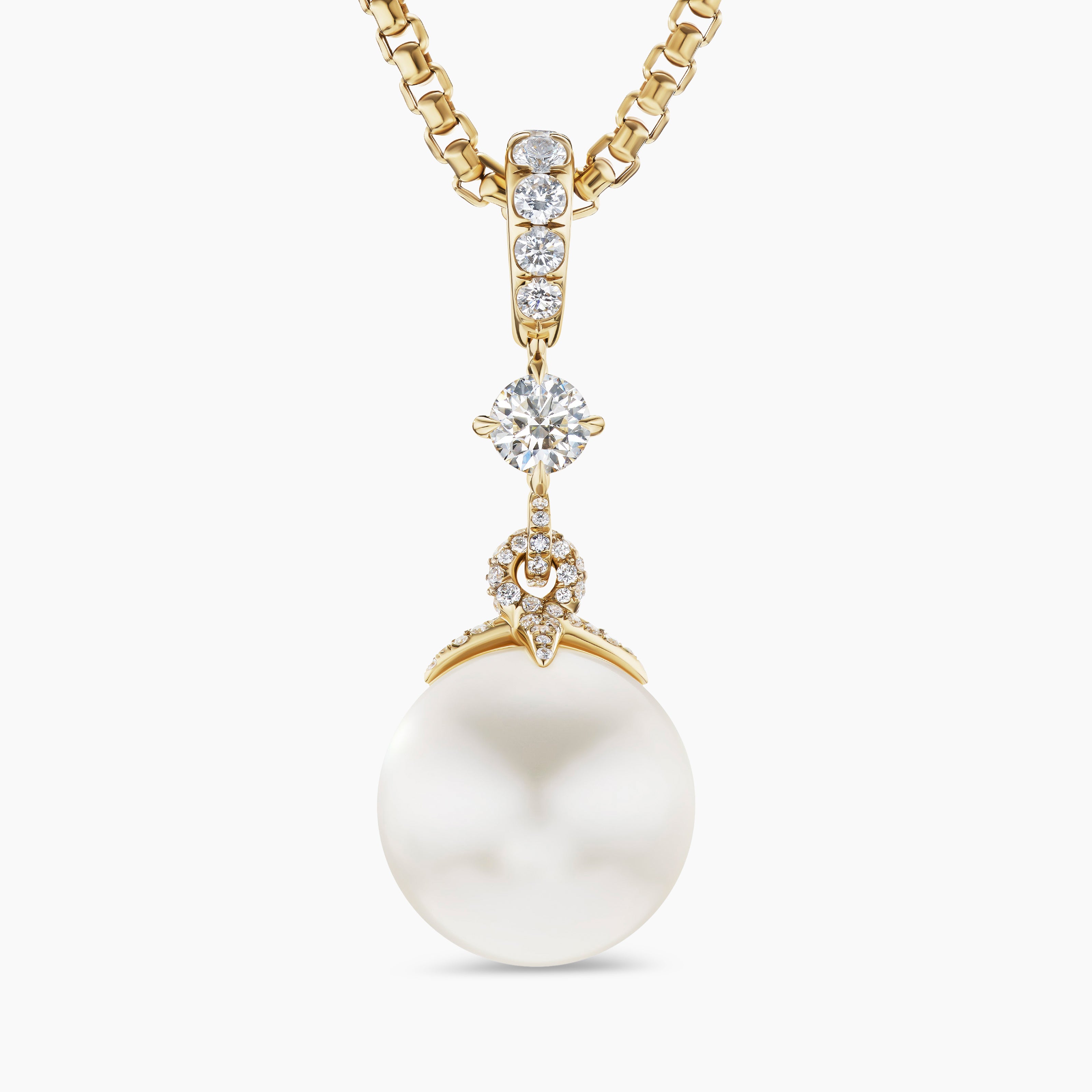 Womens DY Lumina South Sea White Pearl Classic Pendant in Yellow Gold with Diamonds