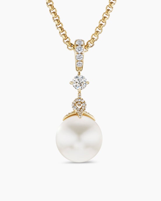 DY Lumina South Sea White Pearl Classic Pendant in Yellow Gold with Diamonds