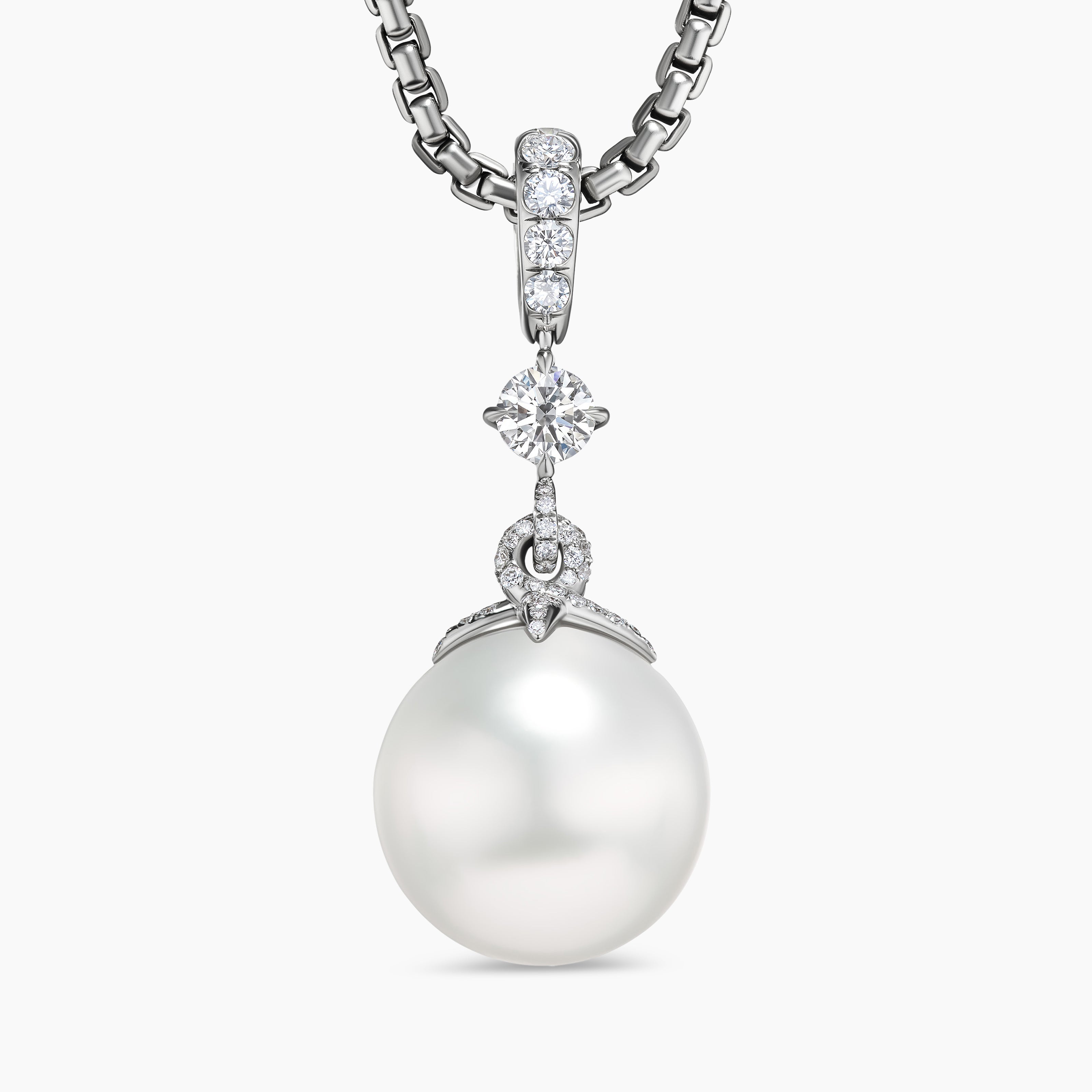 Womens DY Lumina South Sea White Pearl Classic Pendant in White Gold with Diamonds