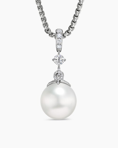 Pendentif classique à perle blanche des mers du sud DY Lumina en or blanc avec diamants femmes