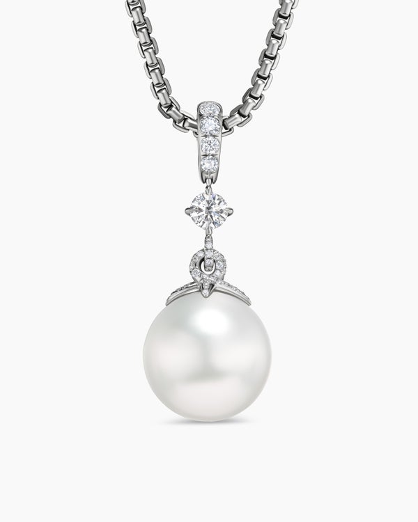 DY Lumina South Sea White Pearl Classic Pendant in White Gold with Diamonds