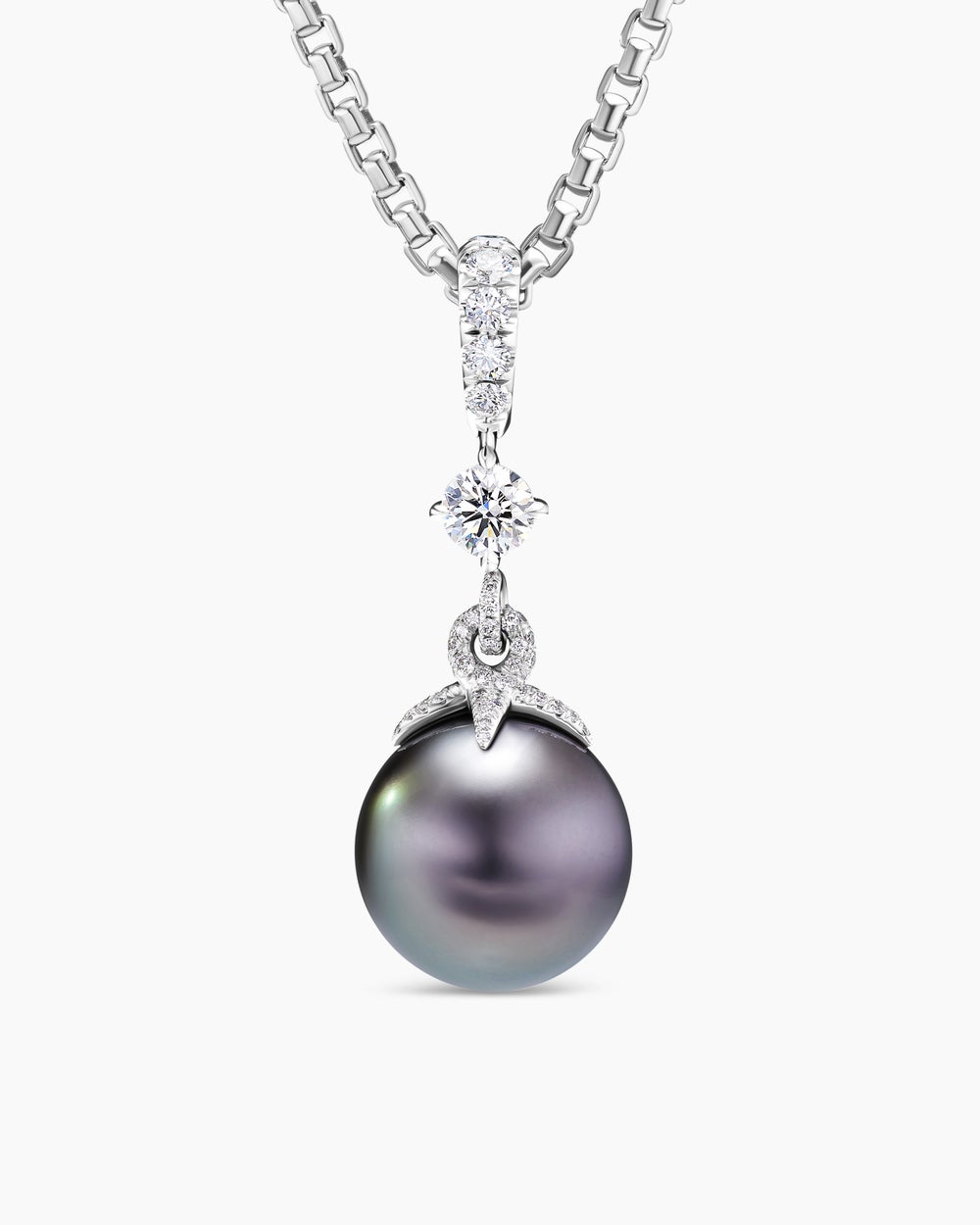 Pendentif Classic Perle grise de Tahiti DY Lumina en or blanc avec diamants femme