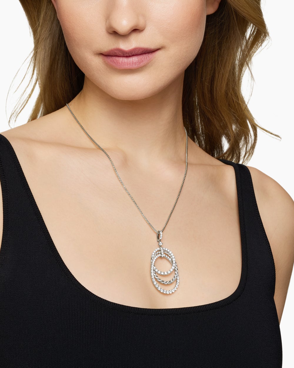 Womens Floating Diamonds Drop Pendant in White Gold