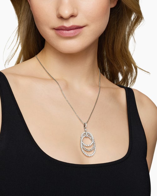 Womens Floating Diamonds Drop Pendant in White Gold