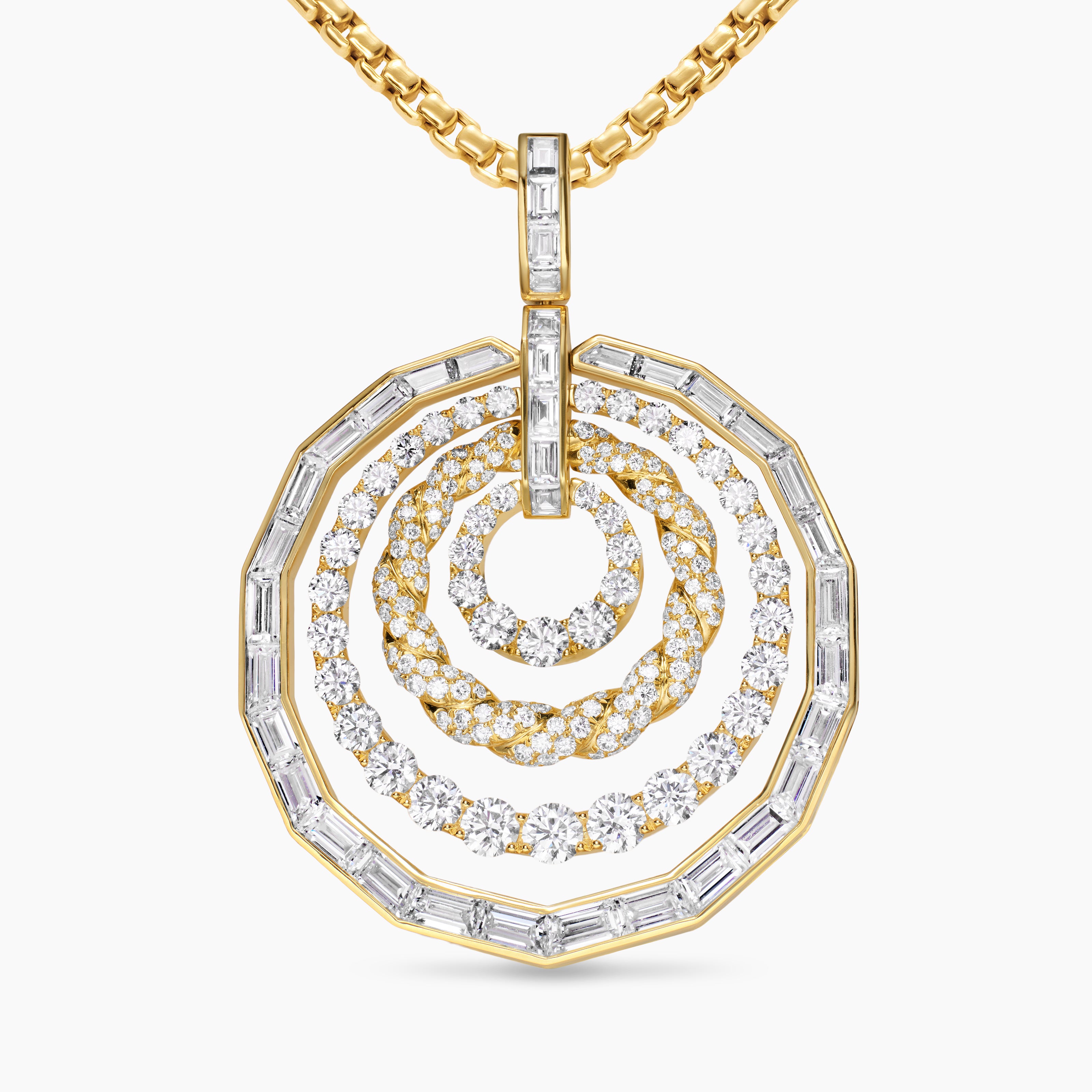 Pendentif pendant rond Stax Baguette en or jaune avec diamants femme 