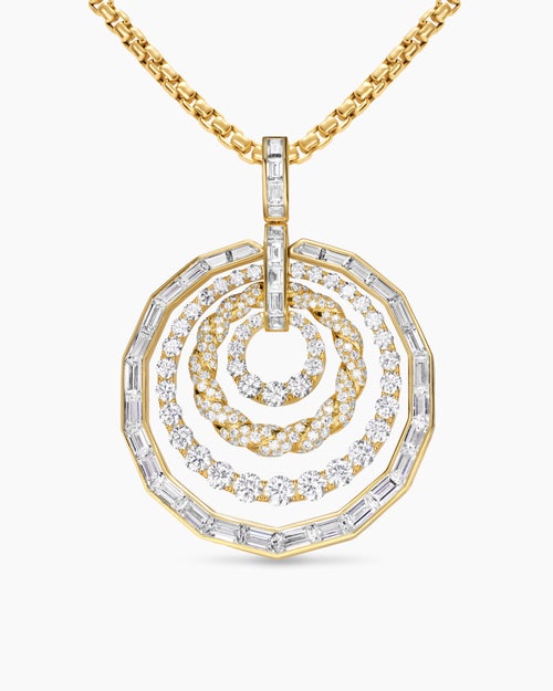 Womens Stax Baguette and Round Dangle Pendant in Yellow Gold with Diamonds