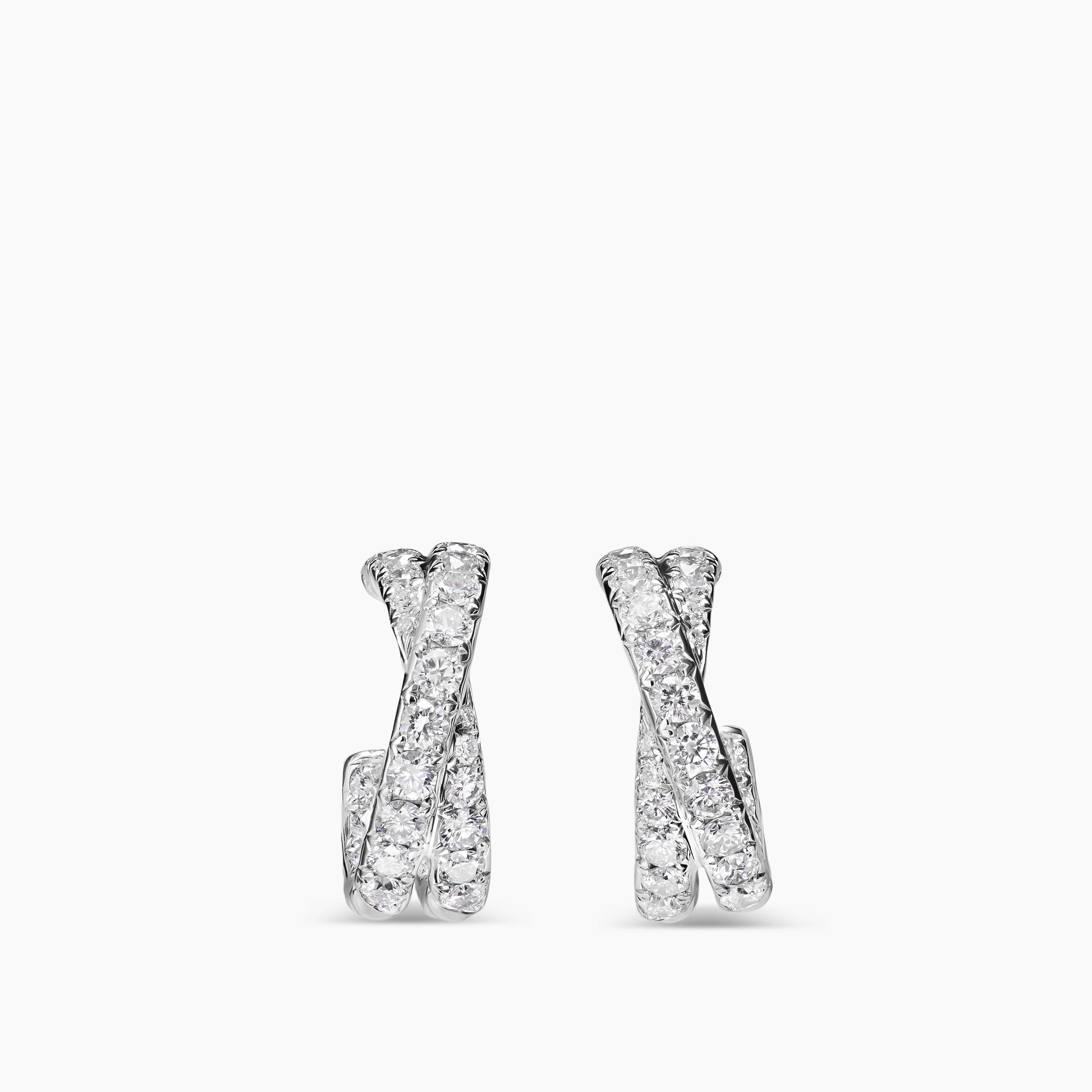 Womens Floating Diamonds Huggie Hoop Earrings in White Gold