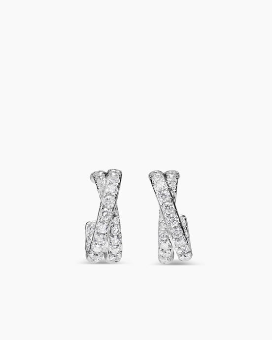 Floating Diamonds Huggie Hoop Earrings in White Gold