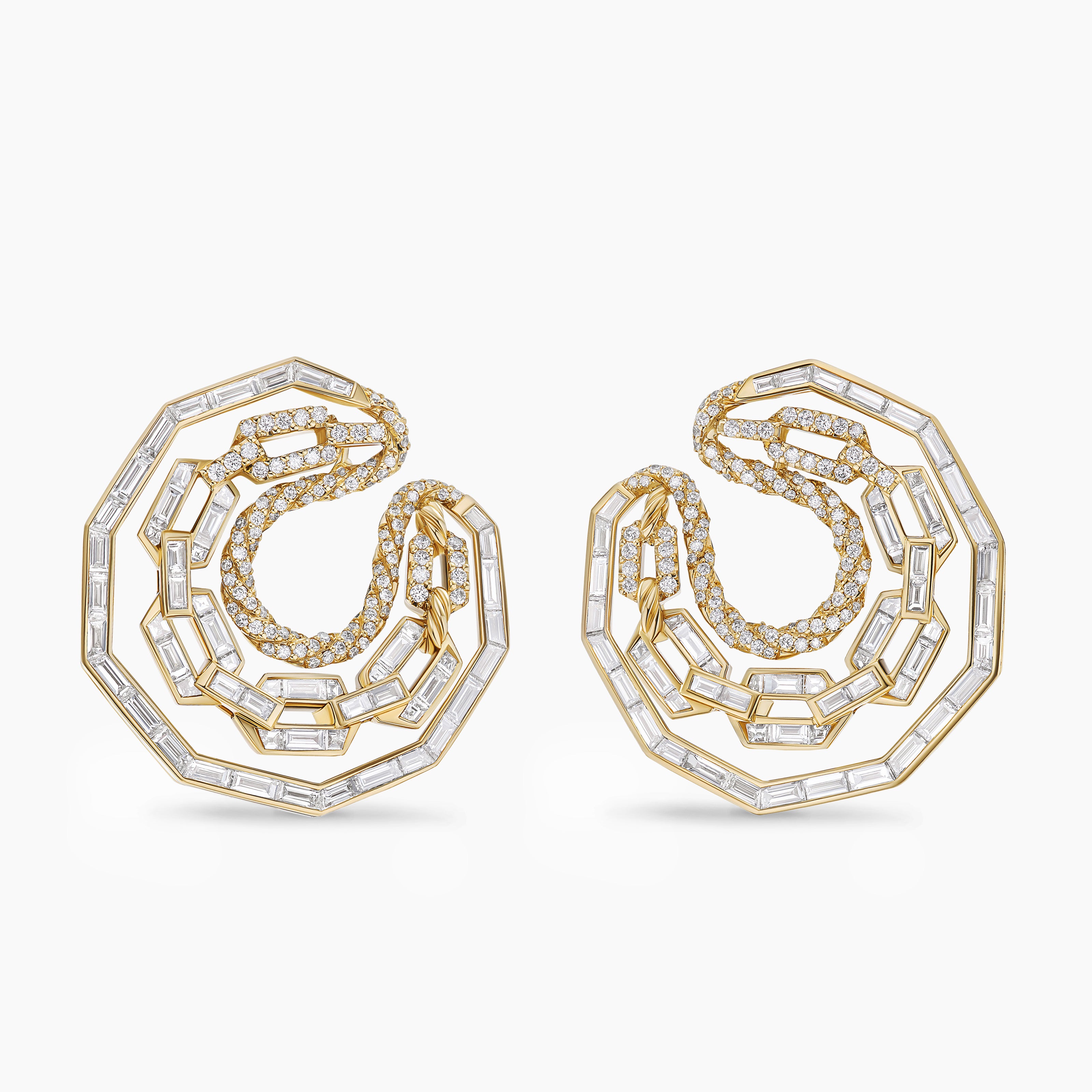 Womens Stax Round Hoop Earrings in Yellow Gold with Diamonds