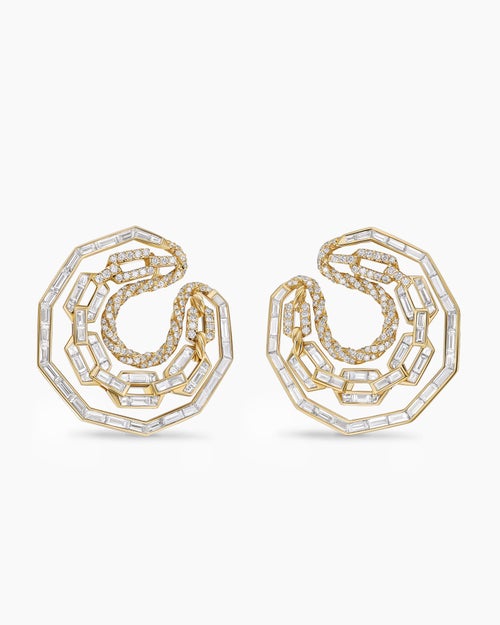 Womens Stax Round Hoop Earrings in Yellow Gold with Diamonds