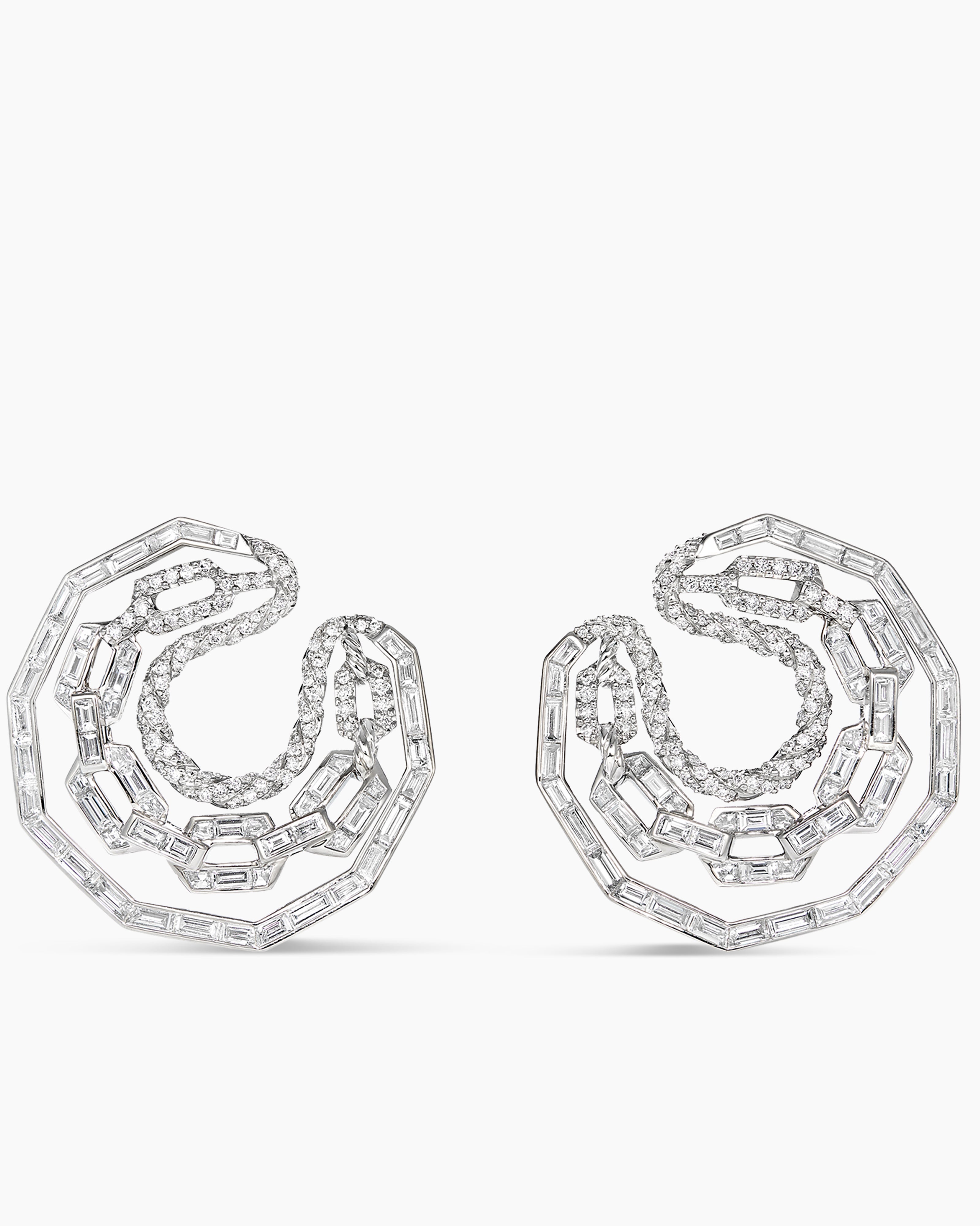 Stax Hoop Earrings in White Gold with Diamonds | David Yurman