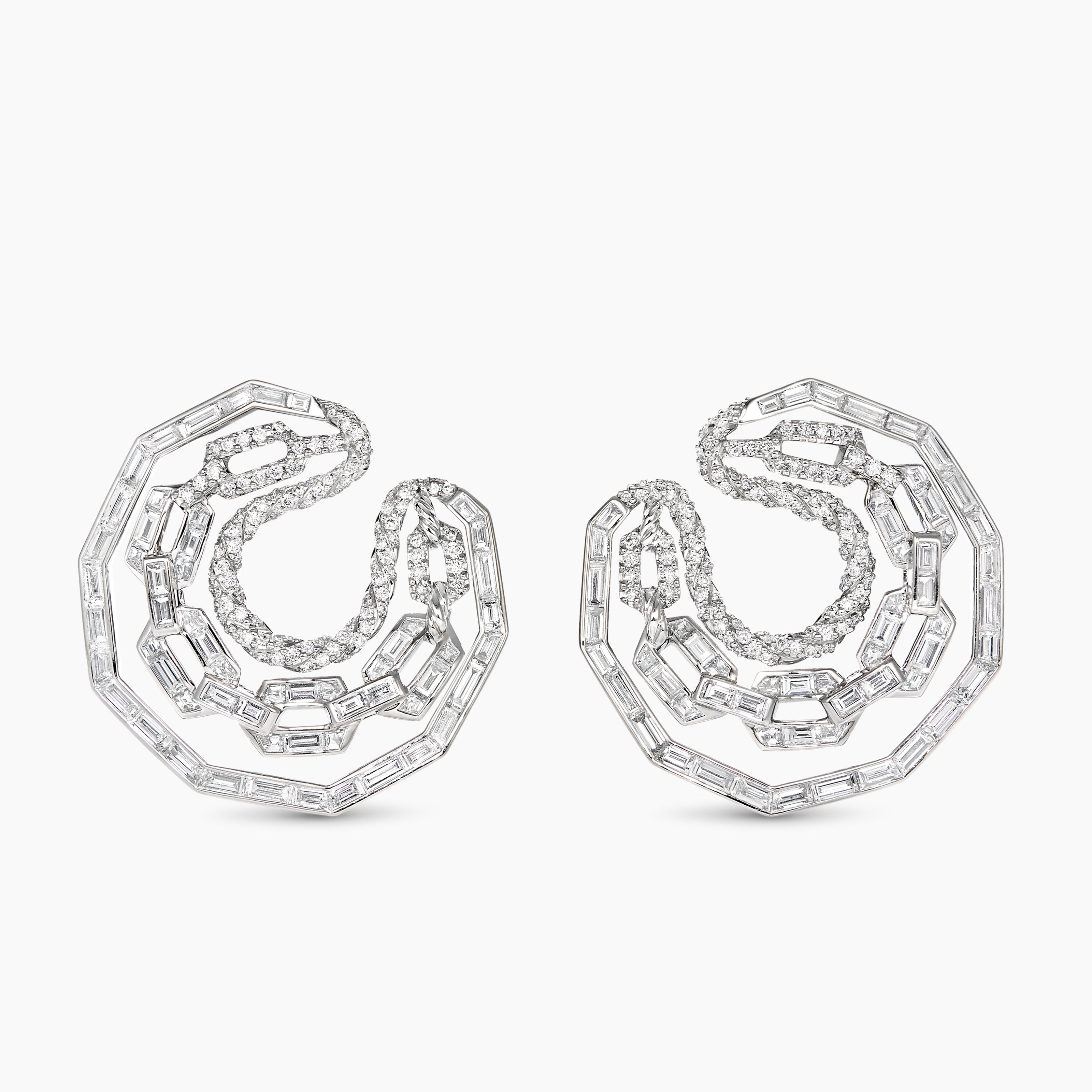 Womens Stax Round Hoop Earrings in White Gold with Diamonds