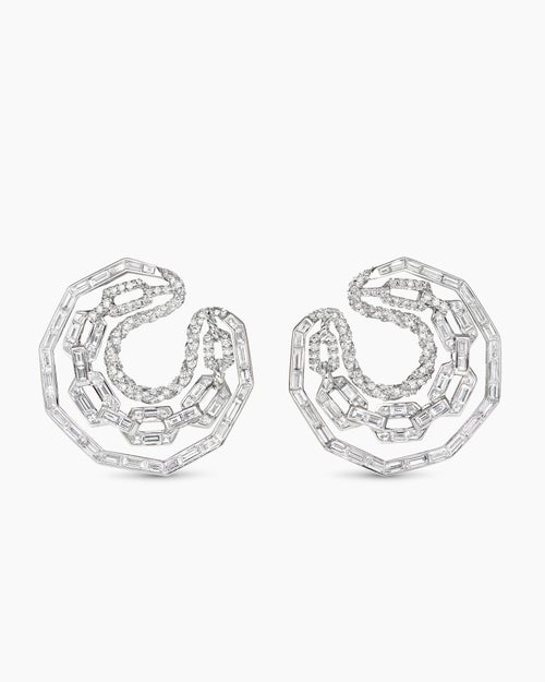 Womens Stax Round Hoop Earrings in White Gold with Diamonds