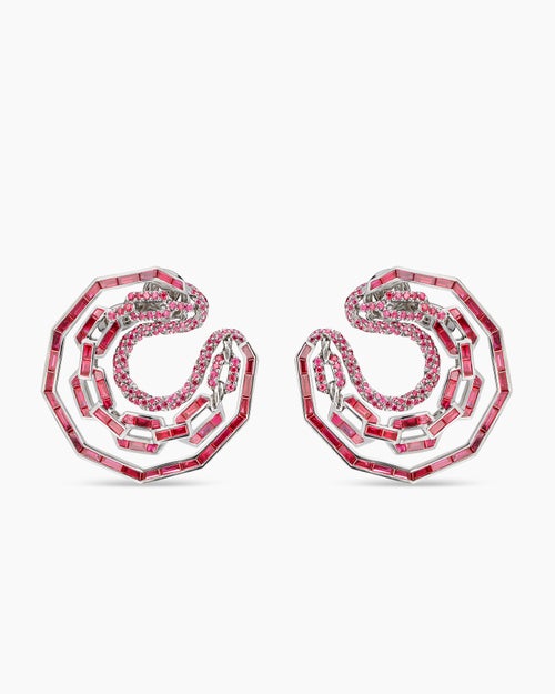 Womens Stax Round Hoop Earrings in White Gold with Red Rubies