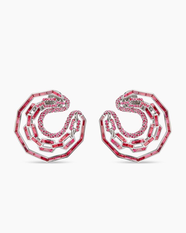 Créoles rondes Stax en or blanc avec rubis rouges