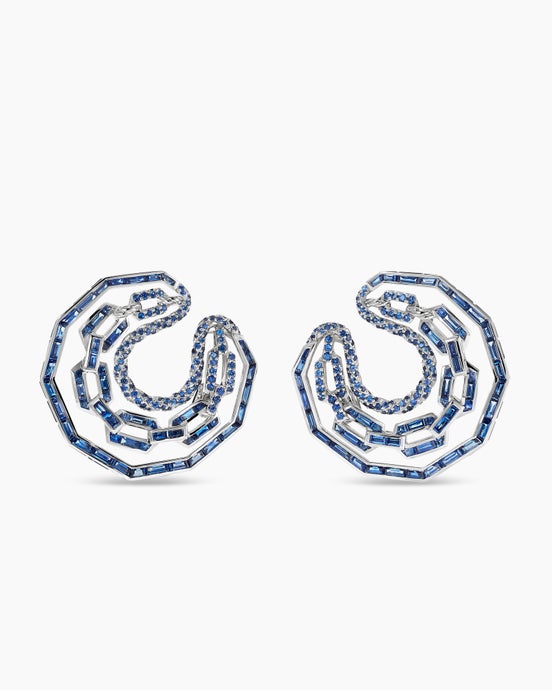 Stax Round Hoop Earrings in White Gold with Blue Sapphires