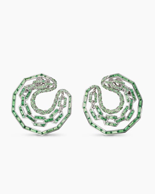 Womens Stax Round Hoop Earrings in White Gold with Tsavorites