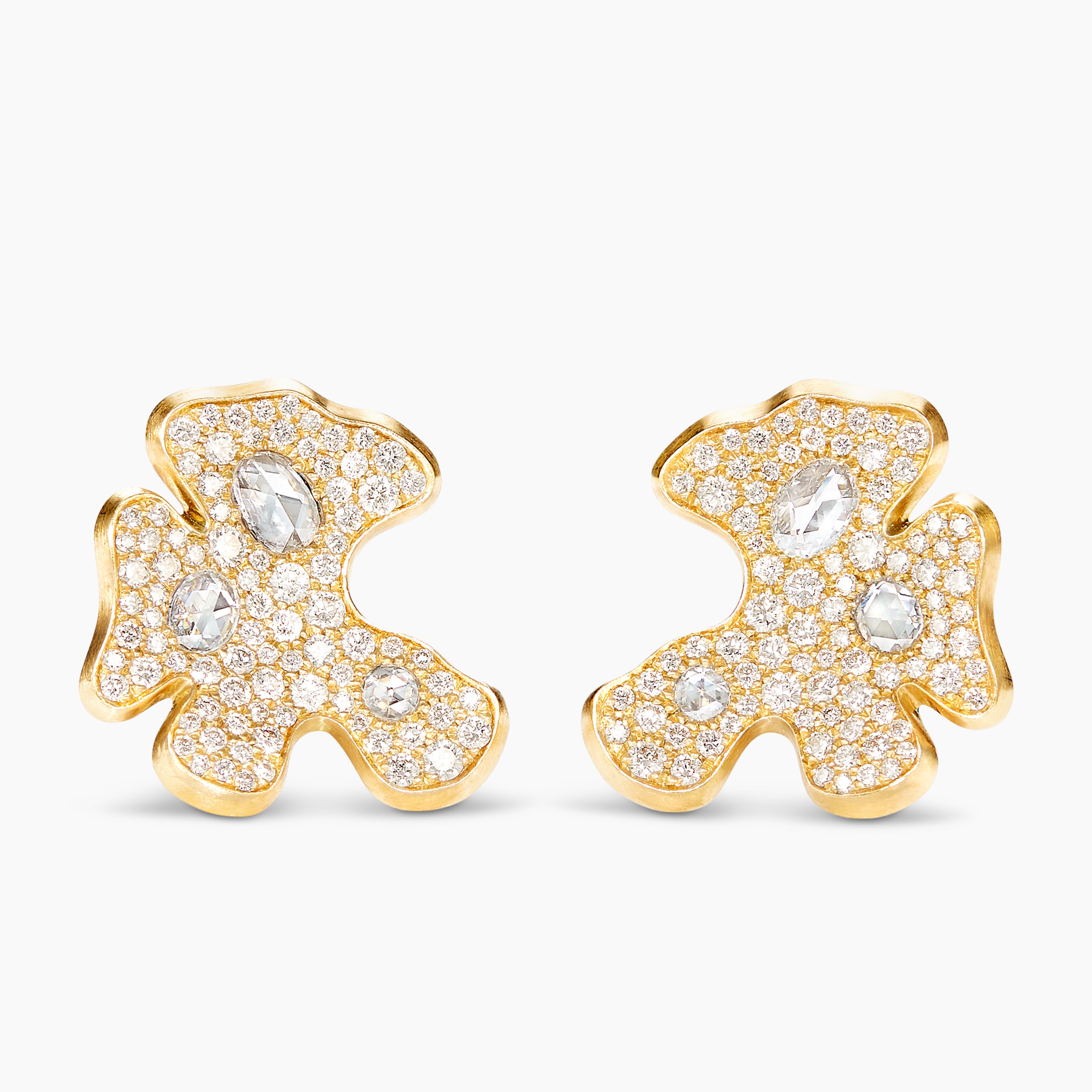 Clous d&rsquo;oreilles Petals en or jaune avec diamants femme 