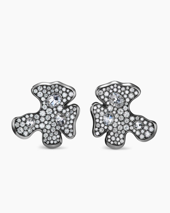 Petals Stud Earrings in White Gold with Rhodiated Black and Diamonds