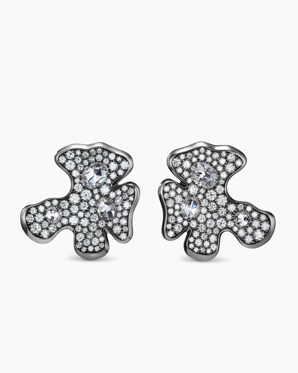 Petals Stud Earrings in White Gold with Rhodiated Black and Diamonds